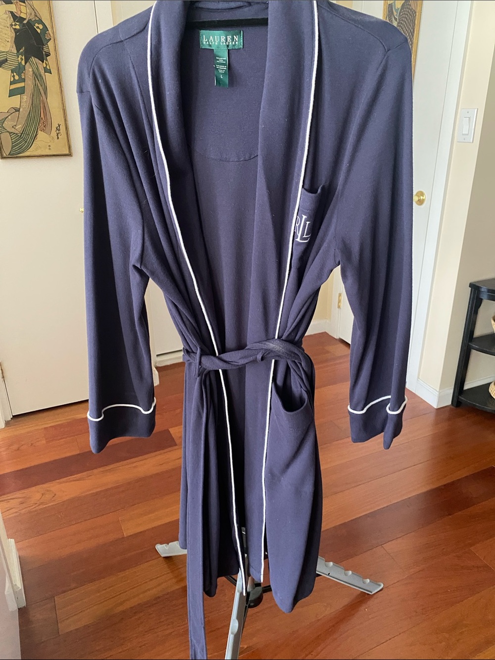 Lauren Ralph Lauren Navy Robe with White Piping